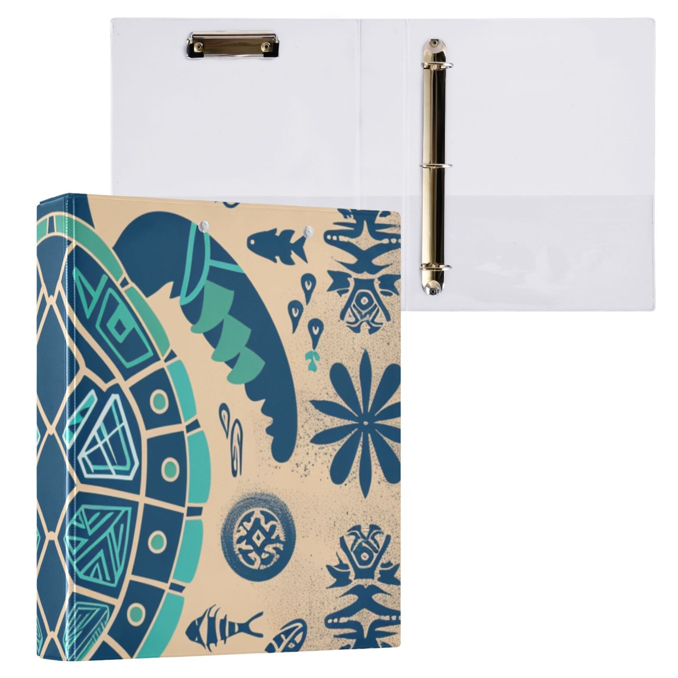 Boho Turtle 3 Ring Binders 1.5 inch Hardcover File Folders with Interior Pockets A4 Size Organizer for School Office Hospital