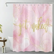 Modern Abstract Marble Shower Curtain for Bathroom, Pink and Gold Marble Textured Funny Quotes Get Naked Fabric Shower Curtain with Hooks, Colorful Pastel Bathroom Curtains Shower Set, 60x72 inches