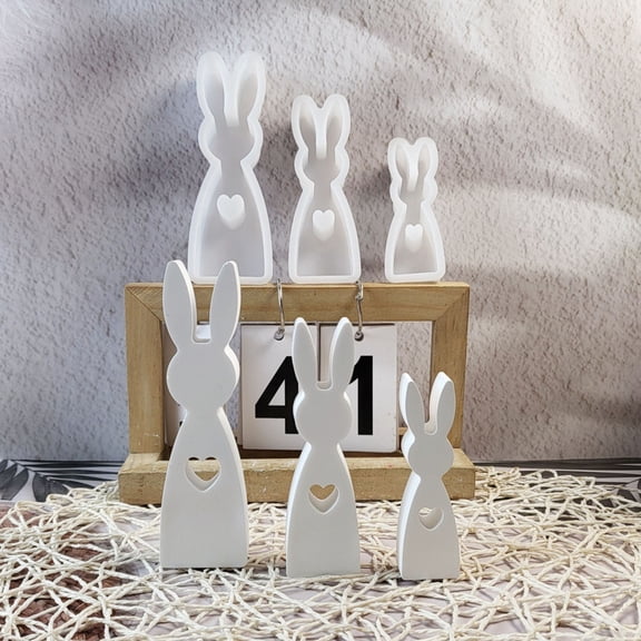 Rabbit Heart Combination Silicone Mold for Cement Plaster DIY Crafts | Easy-Release Durable Mould for Creating Home Decor, Garden Ornament, Resin Soap Candle Casting, Reusable Unique Gift Making