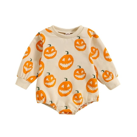 

Clothes for Boys Baby Boys Girls Long Sleeve Pumpkin Prints Romper Kids Clothes