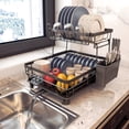 thumbnail image 1 of Dish Drying Rack with Drain Board, Trusthere Dish Rack for Kitchen Counter with Utensil Holder, Rustproof Drainboard Set with Cup Holder, Dish Drainer with 360° Swivel Drain Spout (Black,2 Tier), 1 of 6