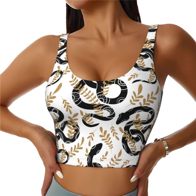 Fotbe Snake Sujetador Deportivo Largo sin Aros para Mujer con Almohadillas y Soporte Medio, Transpirable y Absorbente, Camiseta Tipo Chaleco o Tank Top-Medium