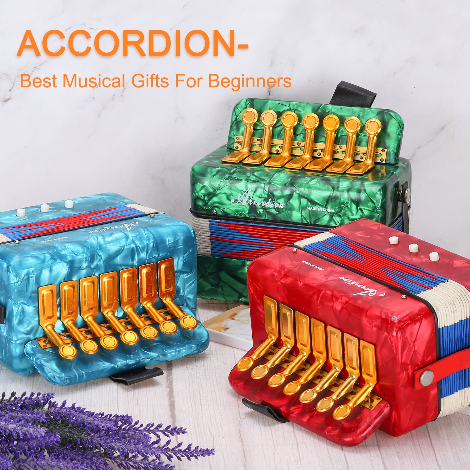 Uxcell Accordion, 10 Keys Bass Button Accordion Mini Musical Instrument Lightweight for Children Beginners Educational, Navy Blue