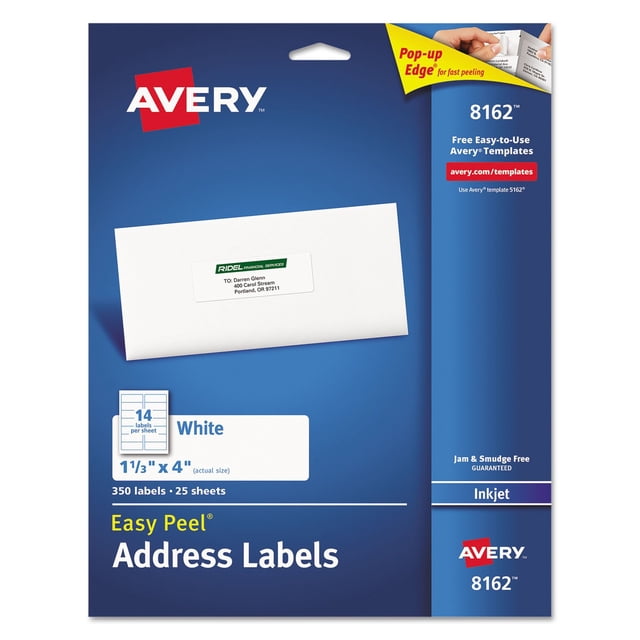 Etiquetas de dirección Avery Easy Peel para impresora de inyección de tinta, 350 unidades