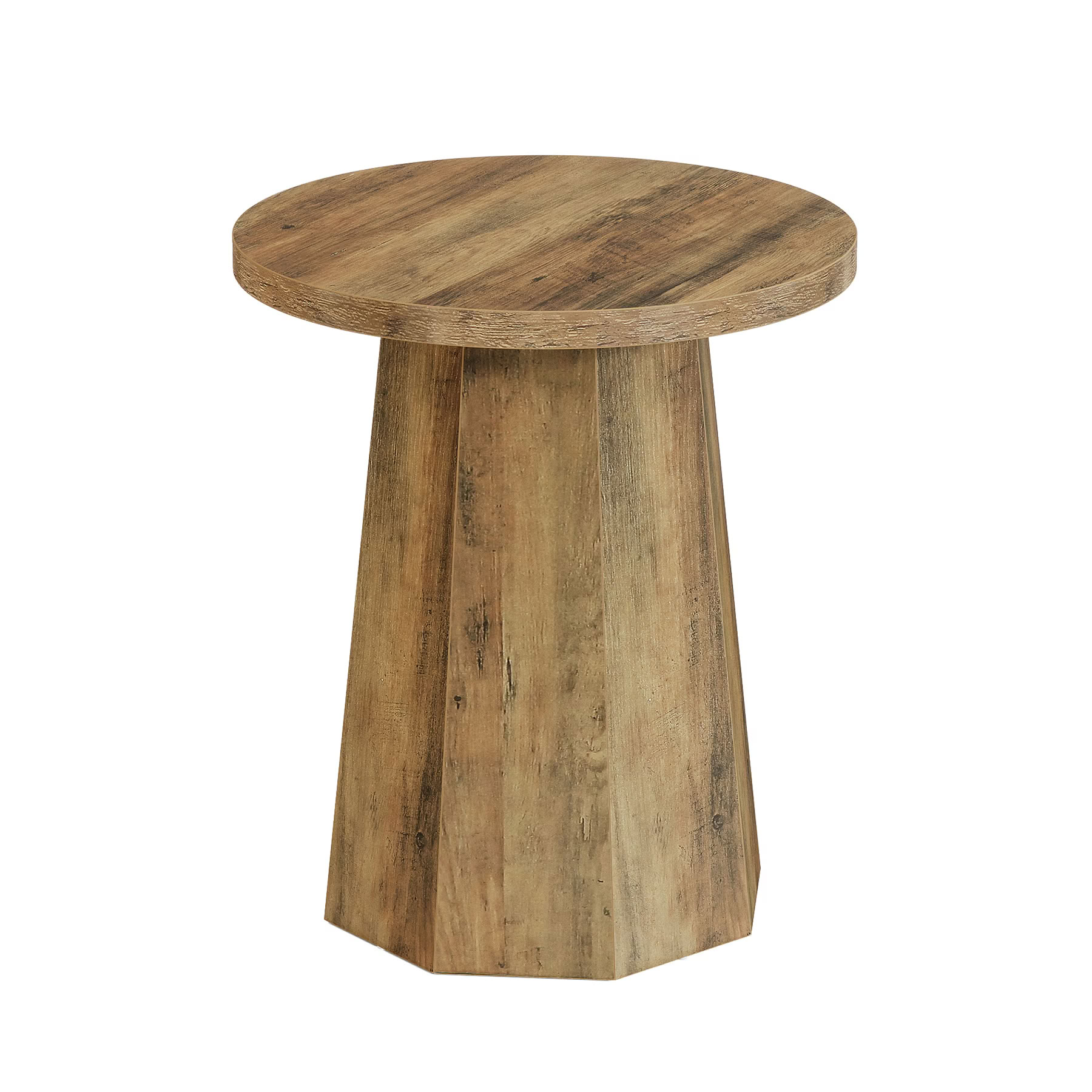 MAYEERTY Round End Table, Rustic Wooden Compact Couch Side Table for Living Room, Bedroom, Small Spaces