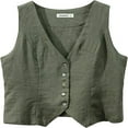 thumbnail image 1 of CHOK Womens Pure Linen Sleeveless Button Down V Neck Crop Top Summer Vest Waistcoat, 1 of 6