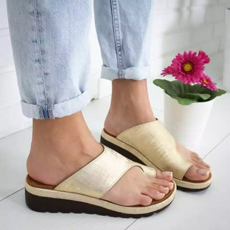 

New Women Sandals All-match Fashion Comfy Platform Flat Shoes Soft Sole Casual Orthopedic Bunion Corrector Slippers Zapatos Nina