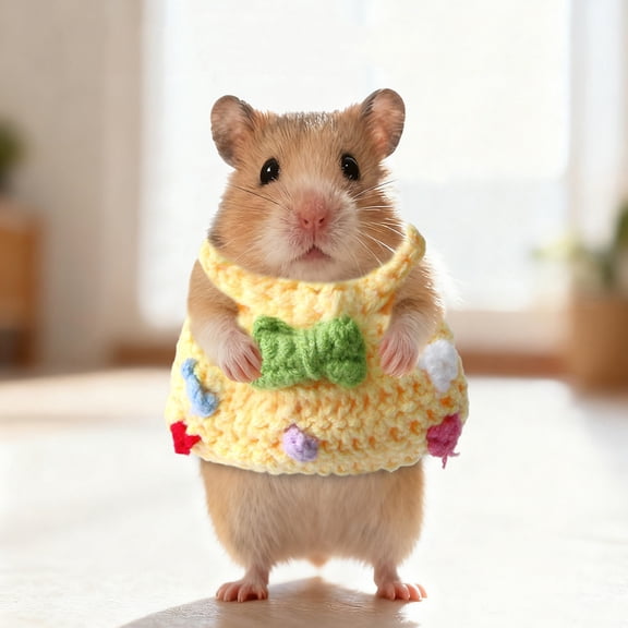 Knitted Sweater Dress for Small Pets, Warm Winter Clothes for Hamster & Guinea Pig, Cute Handmade-Style CLothes for Photos, Holiday Pet Apparel for Thanksgiving Beige