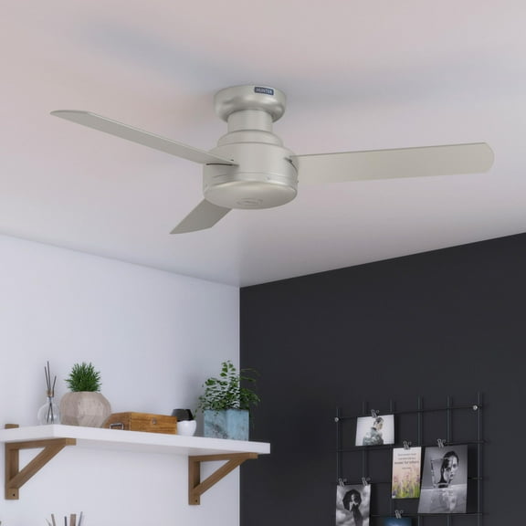 Restored Hunter Fan 44 inch Low Profile Matte Nickel Indoor Ceiling Fan with 3 Blades for Bedroom, Living Room, Office, Basement, Kitchen, Dining Room (Refurbished)