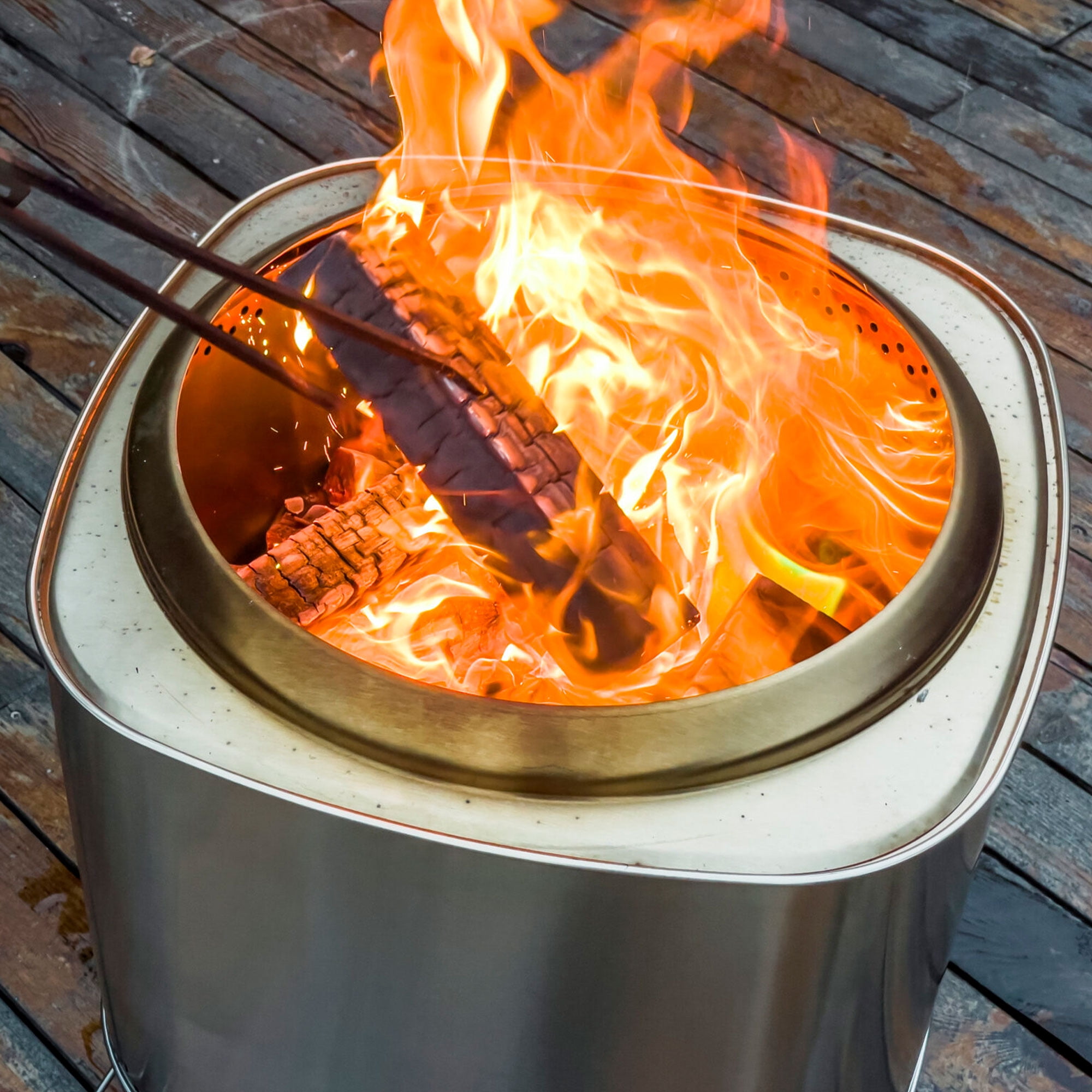 Flame Engine 19 Inch Square Smokeless Fire Pit w/ Carry Bag, Stainless Steel