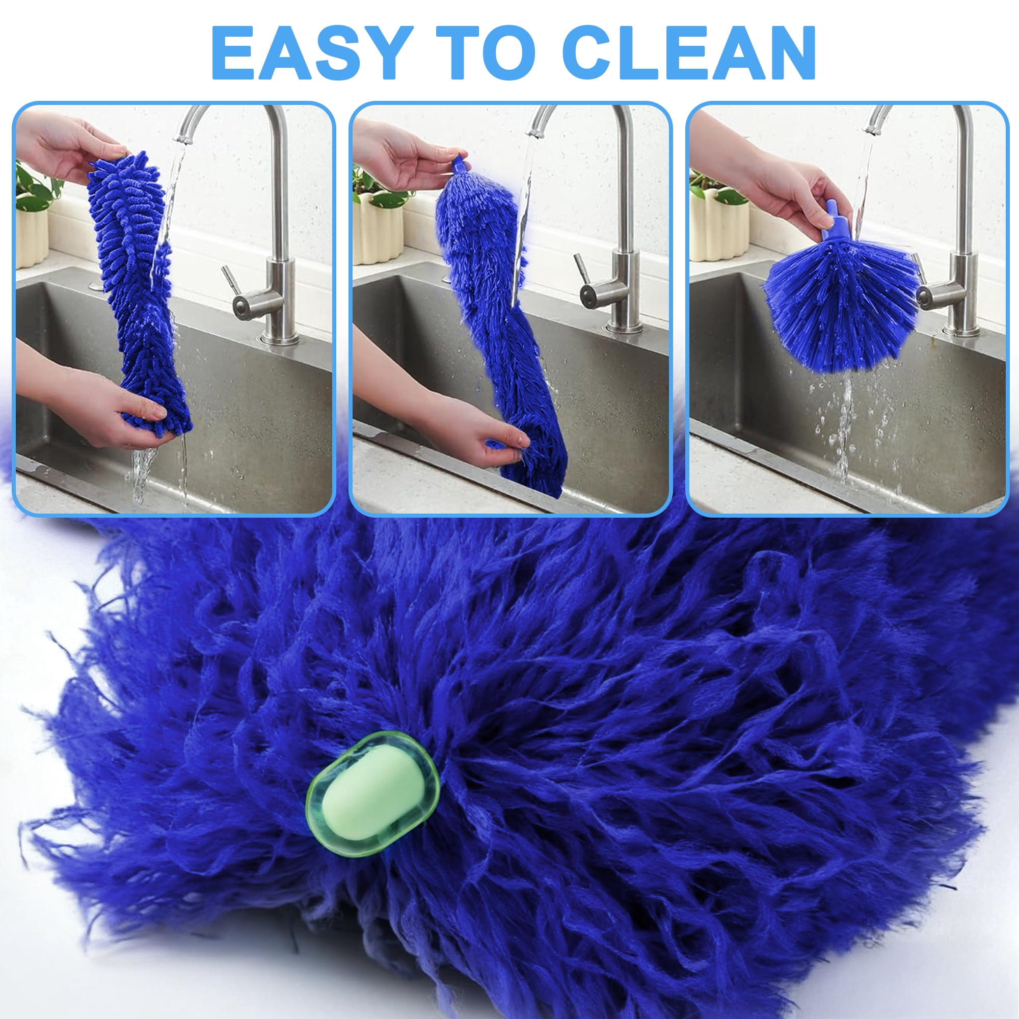 GARITIN Dusters for Cleaning, Cobweb Duster with Extension Pole, Ceiling Fan Cleaner Duster, Extendable Microfiber Duster for Ceiling Fan Blades Spider Web with Long Handle, Blue