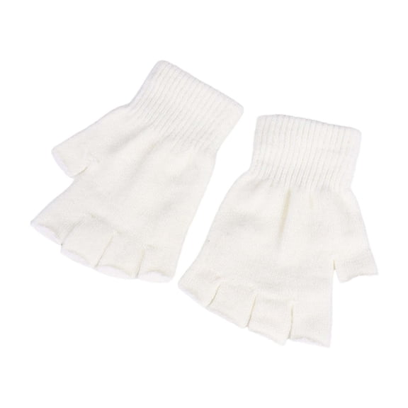 HNMKIU Thermal Knitted Half Finger Hand Mittens For Kids And Adults Winter Warm Fingerless Gloves For Cold Weather Indoor Outdoor Use White,One Size