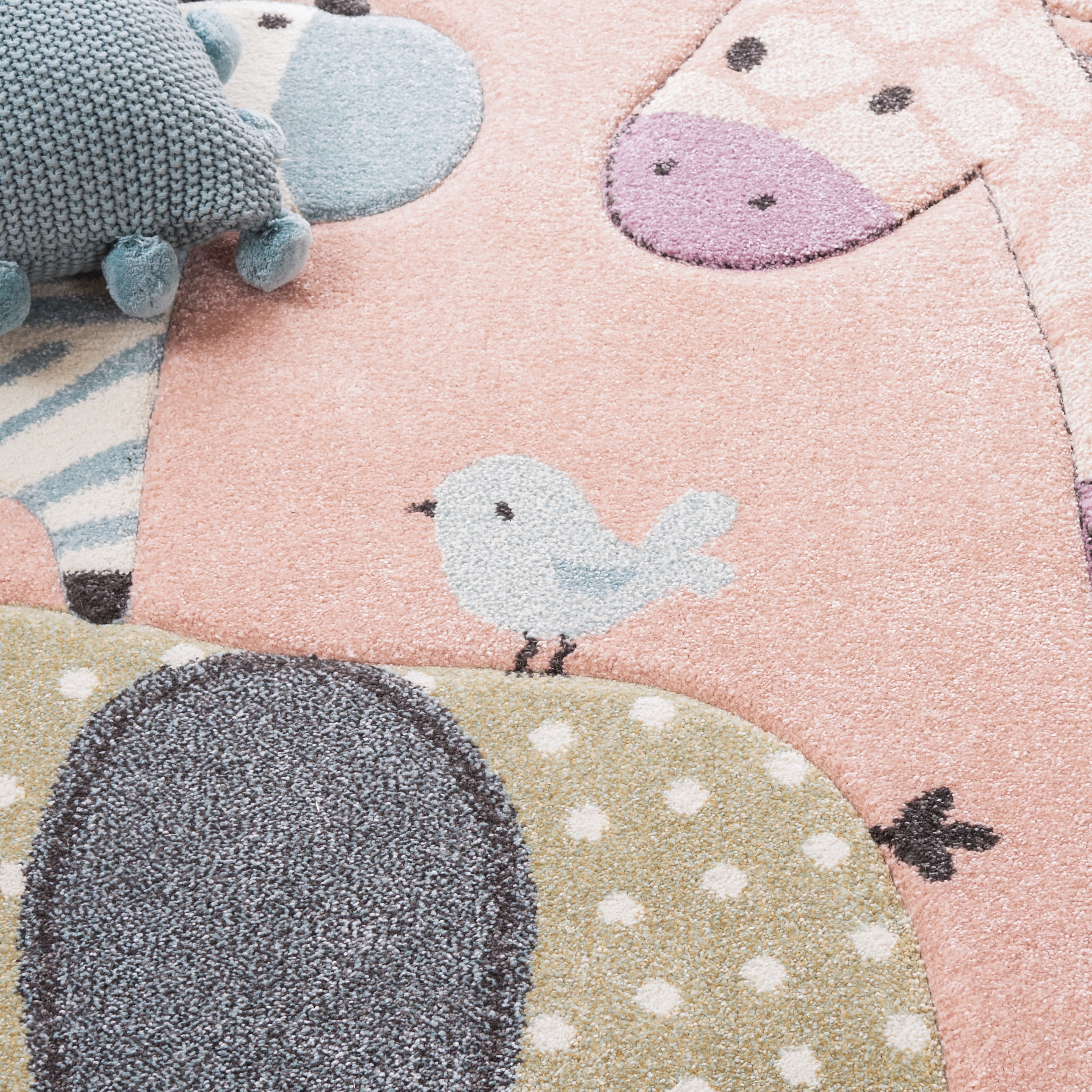 SAFAVIEH Carousel Kids Taneka Animals at Play Area Rug, Blush Pink, 6'7" x 6'7" Square