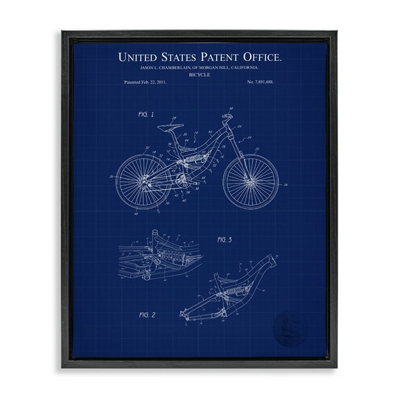 Stupell Industries Detailed Bicycle Blueprint Transportation Painting Black Floater Framed Art Print Wall Art, 17 x 21