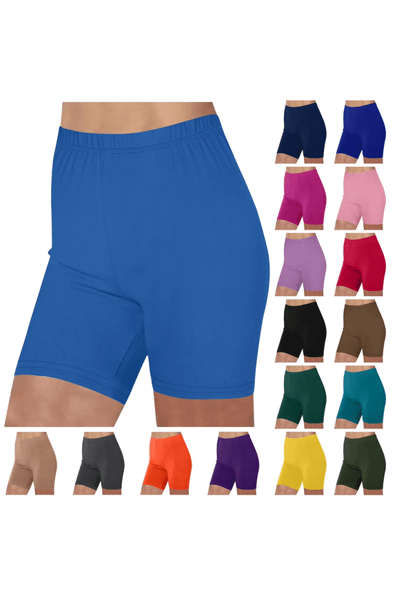 Short Leggings for Women 2026 Summer Casual Tummy Control Biker Shorts Solid High Waisted Yoga Legging Shorts Seamless Workout Tights Blue XL