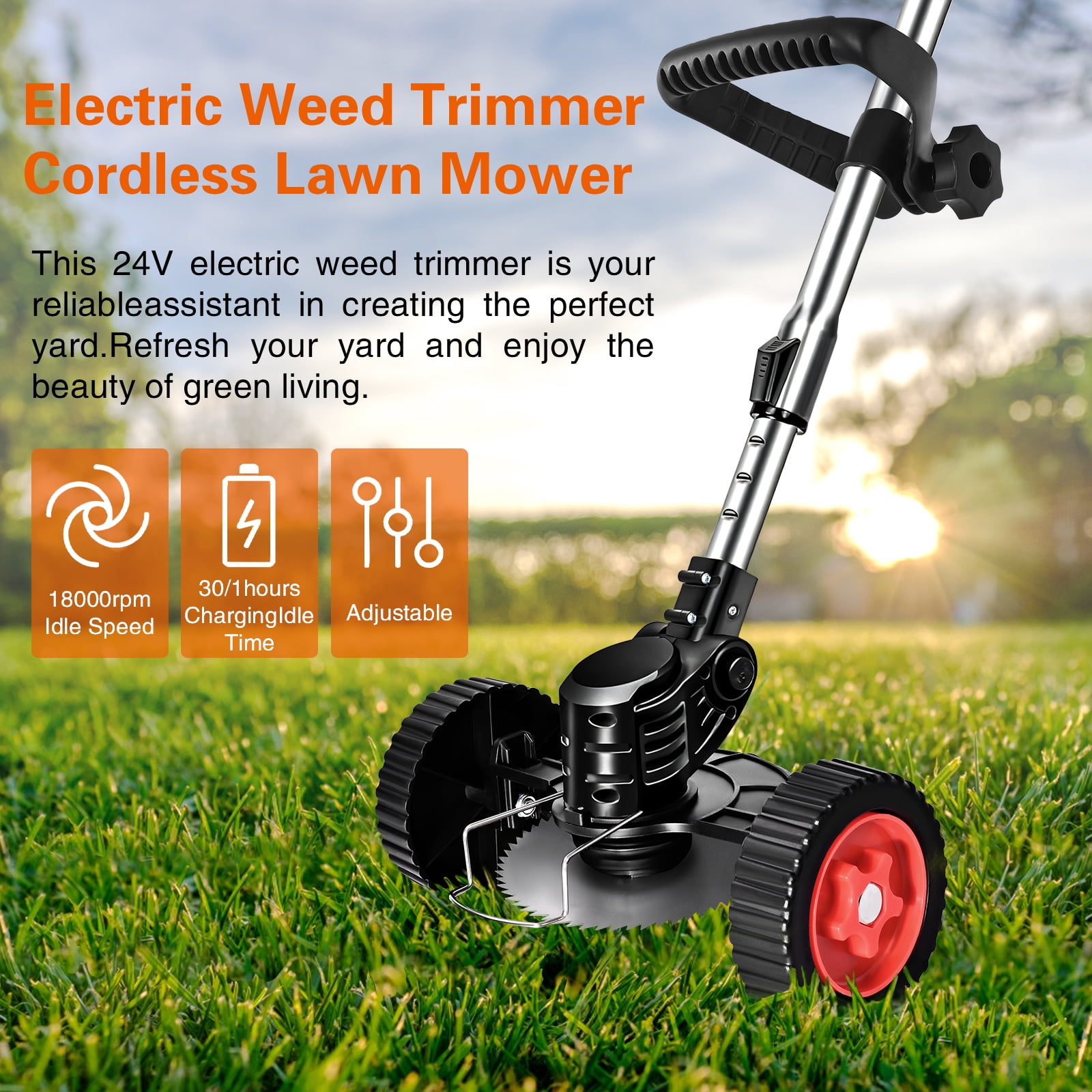 Ktinnead Electric Weed Wacker Cordless,Weed Eater Battery Powered,Cordless String Trimmer with Fast Charger & Wheel,Grass Cutter Machine with 4 Replacement Spools, Edger Lawn Tool, Black