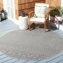 SAFAVIEH Courtyard Evander Geometric Indoor/Outdoor Area Rug, Gray/Black, 4' x 4' Round