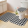 thumbnail image 2 of Black White Plaid Bath Mat 3 Piece Bathroom Rug Set, Gradient Geometric Buffalo Checkered Non Slip Bath Rug Contour Mat and Toilet Lid Cover, Absorbent Shower Mats Soft Bath Rugs and Mats Sets, 2 of 8