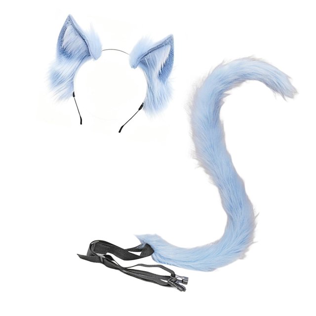 Conjunto de disfraz con pinza para el pelo y cola de orejas de gato, regalos y accesorios de animales para disfraces y cosplay. Azul