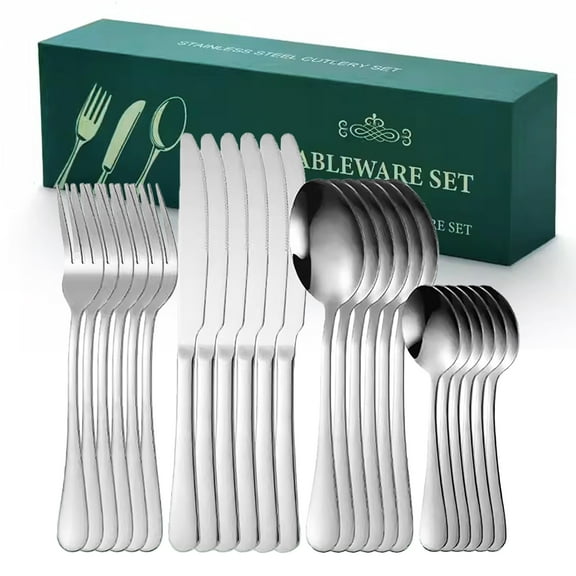 Flatware Stainless Steel Cutlery Set - Includes Fork, Spoon, Knife, and Steak Knives. Food-Grade Stainless Steel Tableware Cutlery Set, Mirror Finished Utensil Sets for Home Restaurant