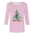 thumbnail image 4 of HOMBOM Pink Shirts for Women Business Fall Crewneck 3/4 Sleeve Christmas Reindeer Ladies T Shirts Xmas, 4 of 5