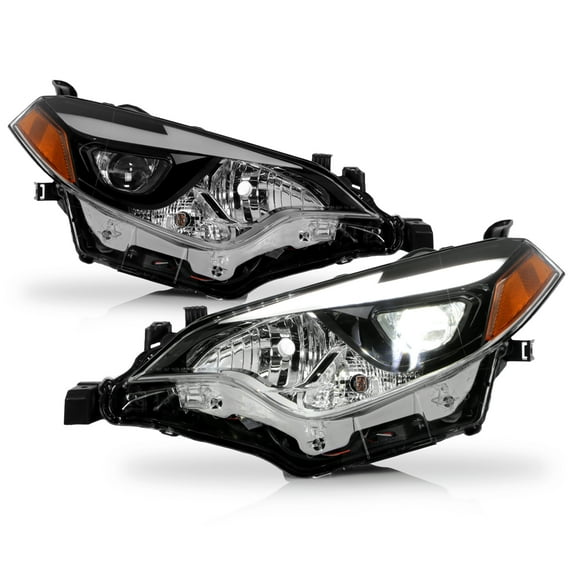 AKKON - Fits 2014 2015 2016 Toyota Corolla LED Tube DRL Running Projector Black Headlights Pair Driver Left Passenger Right