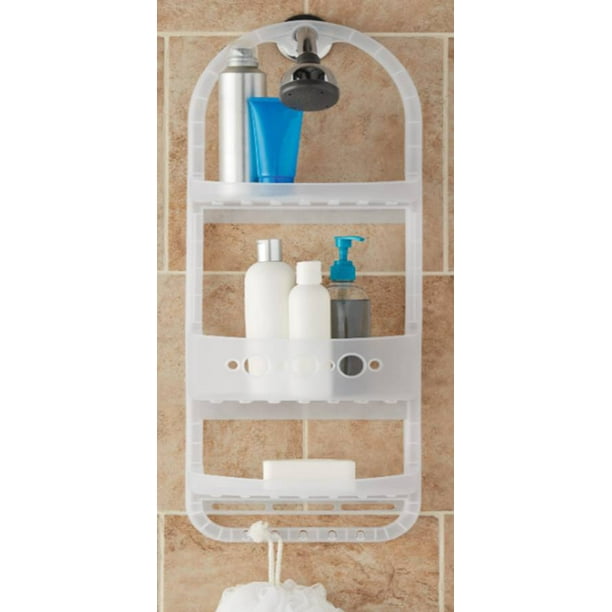 Mainstays Three Shelf Plastic Shower Caddy with Accessory Hooks