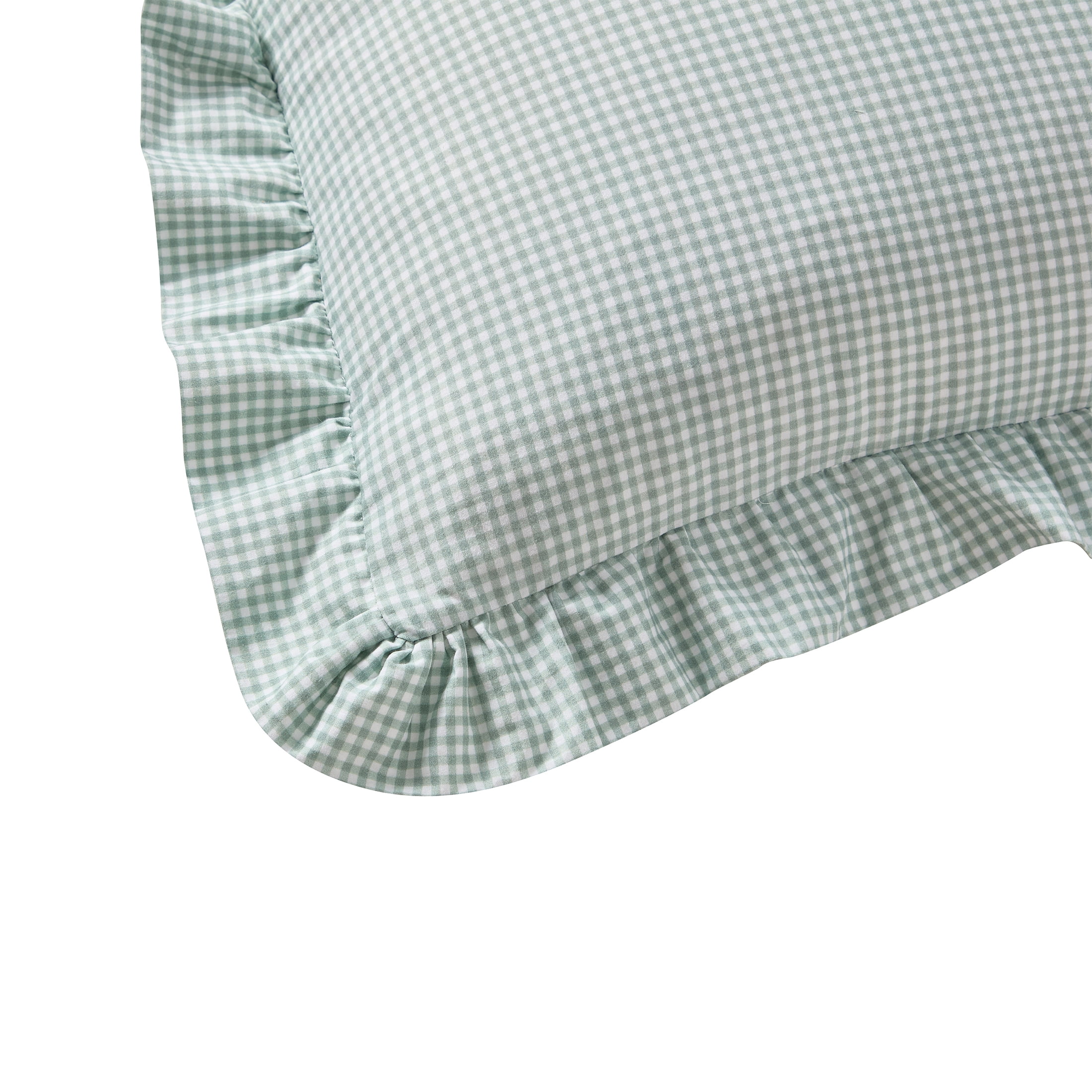 My Texas House 20" x 20" Green Micro Gingham Ruffle Decorative Pillow Cover