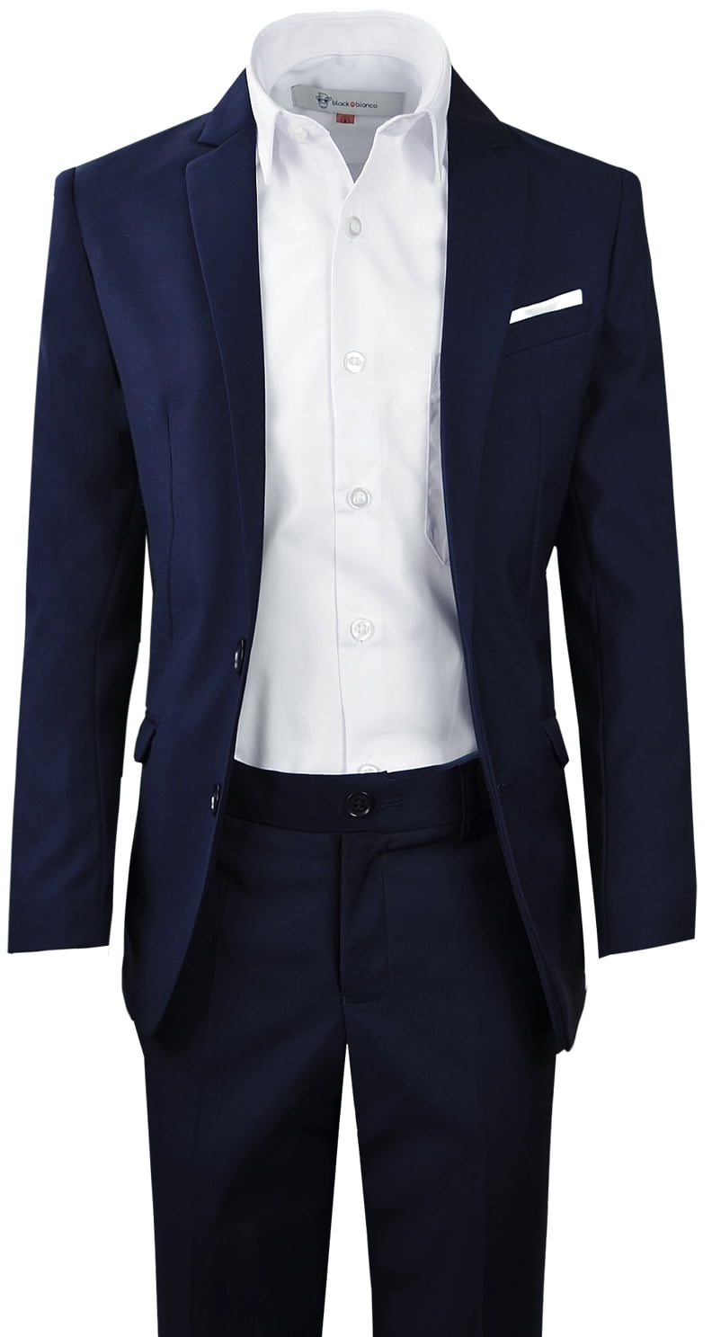 Black N Bianco Boys' First Class Blue Slim Fit Three Piece Suit 12