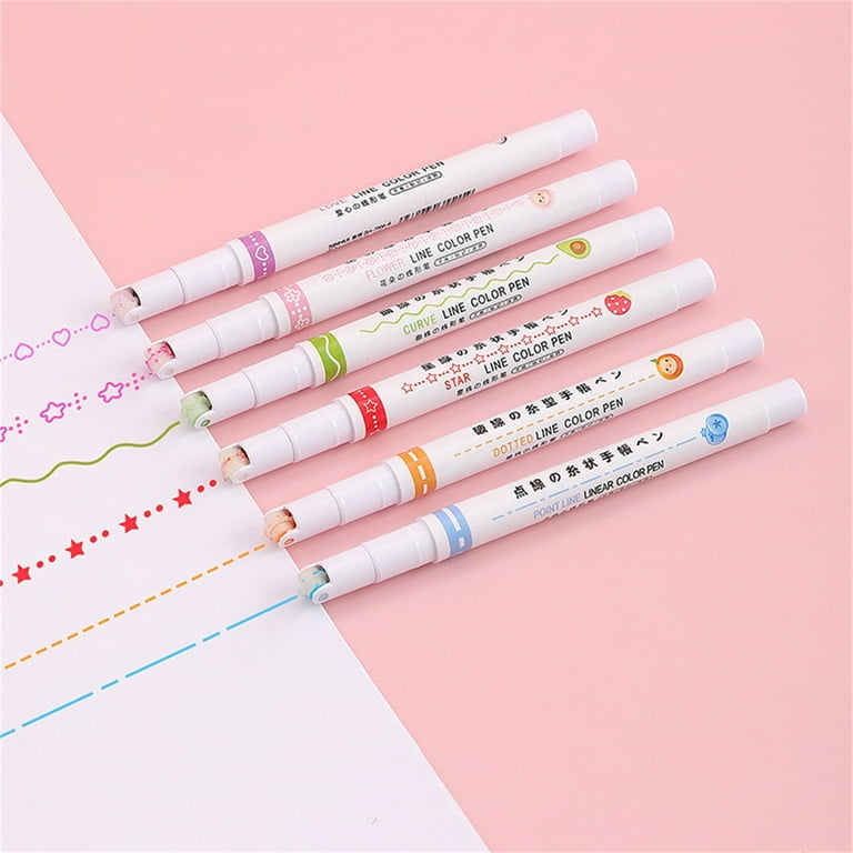 12pcs Colored Pens Curve Line Planner Markers Journaling Pen with Roller Design Multiple Pattern Fine Tip Colored Markers for Scrapbooks Note Calendar