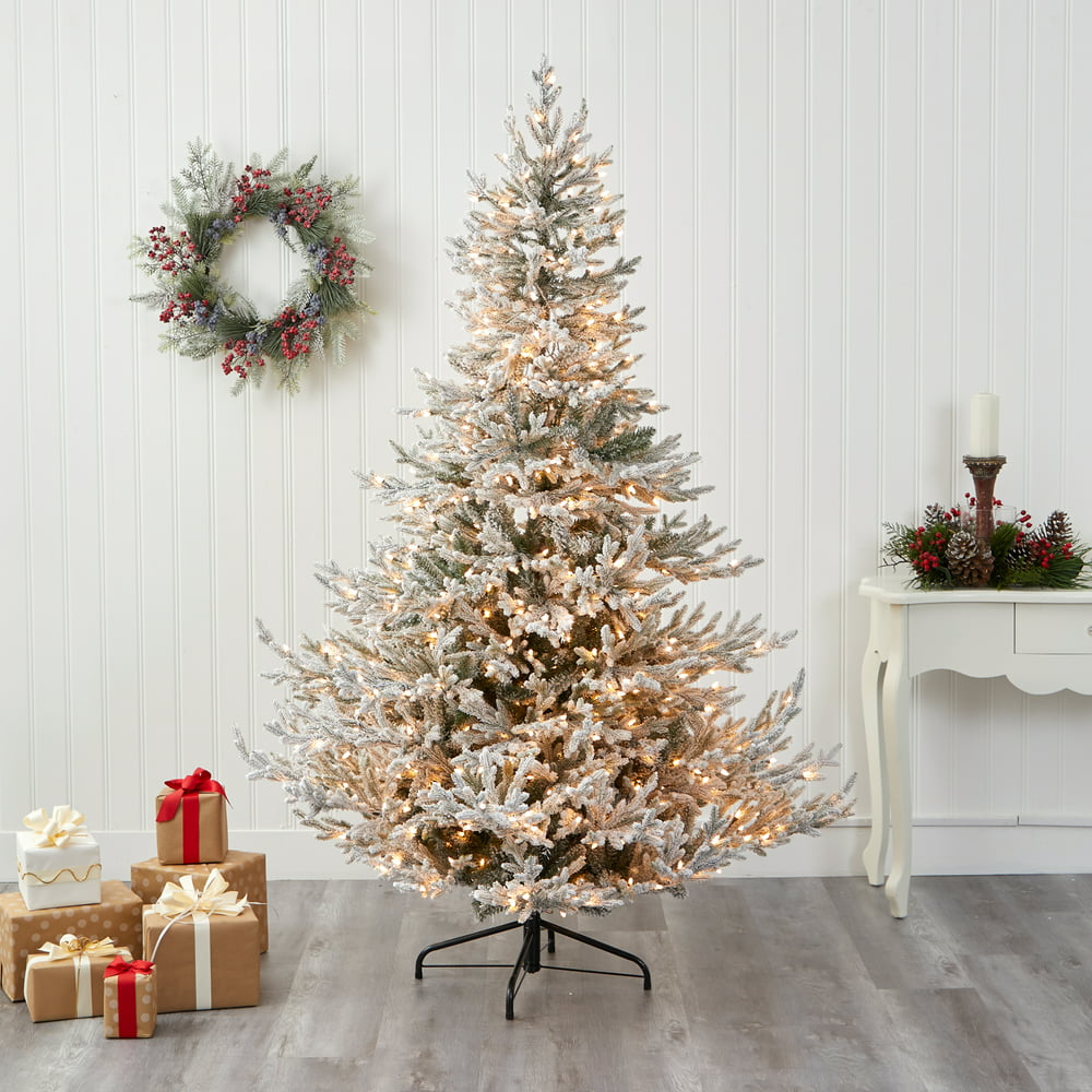 7ft. Flocked Fraser Fir Artificial Christmas Tree with 600 Warm White ...