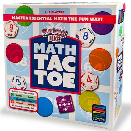 PlaySmart Dice Math-Tac-Toe, Stem Multiple Skill-Leveled Mental Math Made Fun, Ages 8+, 2-6 Players