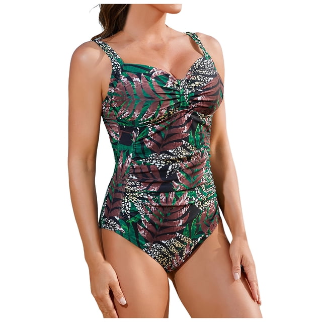 NIEWTR Swimsuit For Womens One Piece Tummy Control Bikini Wide Strap Adjustable Bathing Suits(Green,M)