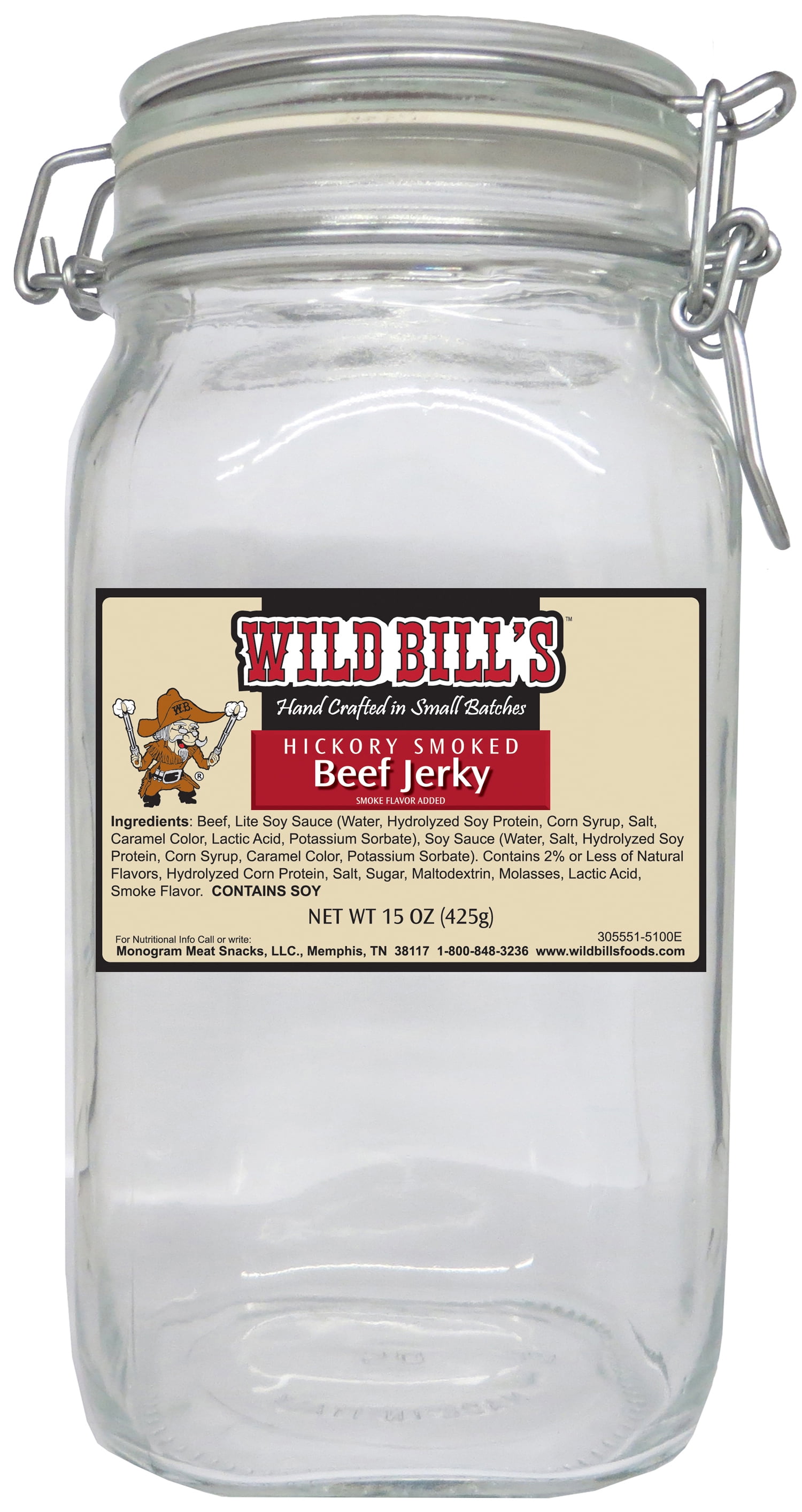 Wild Bill's Original Hickory Smoked Beef Jerky Three-Bag Starter Kit (three 15oz bags and 1 jar)