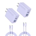 thumbnail image 1 of Cargador Anker para iPhone 16, 20 W, USB C, paquete de 2 con 2 cables, color morado, 1 of 8