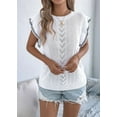 thumbnail image 5 of Women Cap Sleeve Tops Summer Crew Neck Shirt Crochet Knit Sweater White XL, 5 of 9