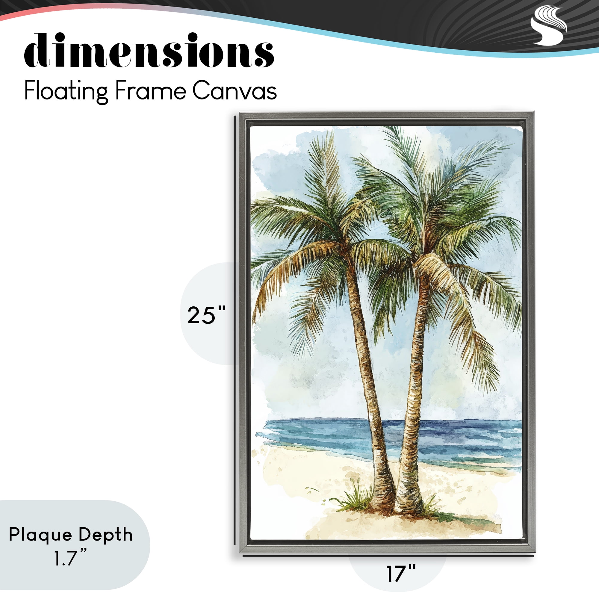 Stupell Industries Illustrated Palm Tree Duo Gray Framed Floater Canvas Wall Art, design by Petal Prints Design
