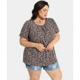 thumbnail image 2 of CASSIE LIZ Plus Size Women's Tops Boho Floral 2X Short Sleeve Blouses Black Base Fashion Swing Crew Neck Pullover Casual Shirts Loose Fit Tunics Spring Summer Tee 2XL 18W 20W, 2 of 6