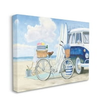 Stupell Industries Bike and Van Beach Nautical Blue White Painting Canvas Wall Art Design by James Wiens, 36" x 48"