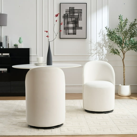 Noble House Mid Century Modern Velvet Swivel Barrel Dining Chair, Set of 1, Cream