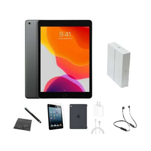 Reacondicionado Apple iPad 7th Gen A2200 (WiFi + Cellular Desbloqueado) 32GB Gris Espacial Paquete con Funda, Caja, Auriculares Bluetooth, Vidrio Templado, Stylus, Cargador (Grado A)