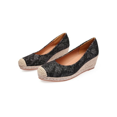 

Rotosw Womens Wedge Heels Shoes Slip On Platform Closed Toe Shoes Floral Print Wedge Pumps Lightweight Espadrille Beach Shoes Black 6