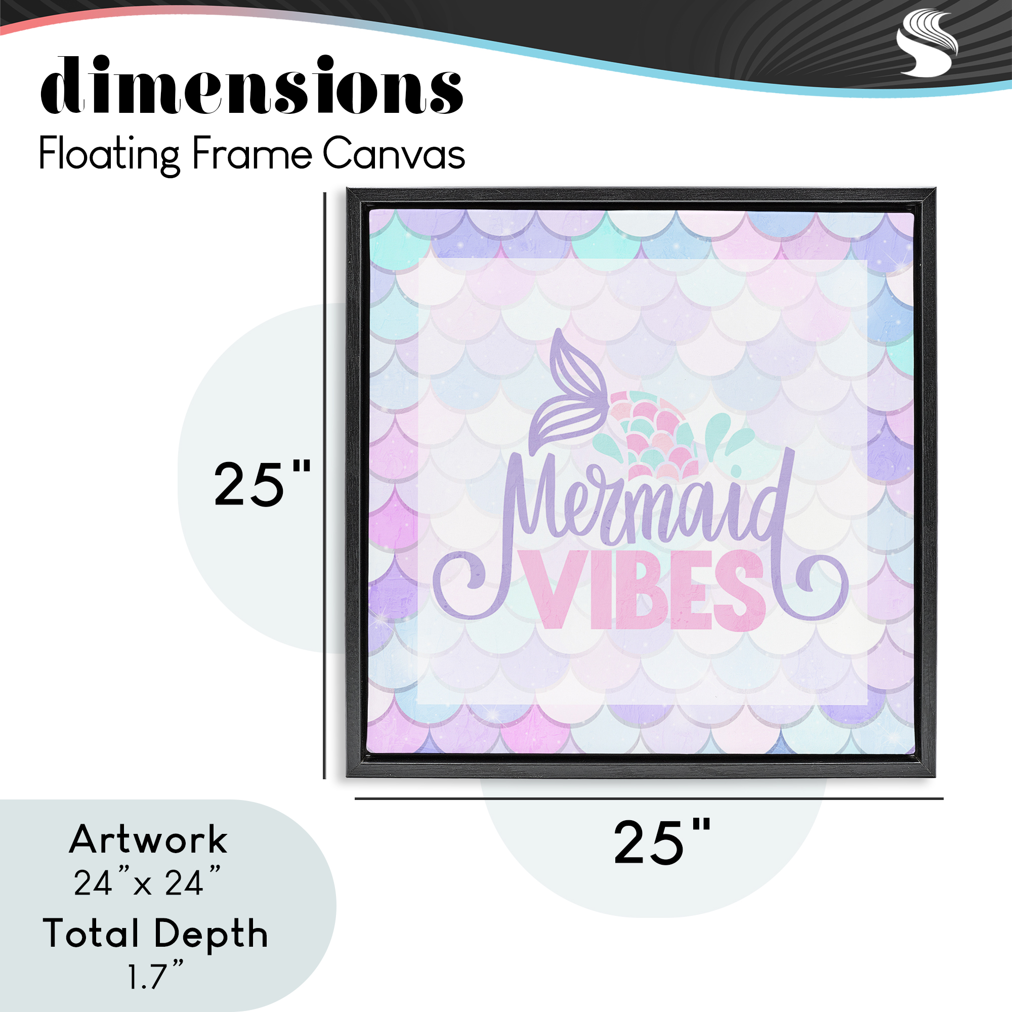 Pastel Mermaid Vibes Black Framed Floater Canvas Wall Art, design by Kim Allen