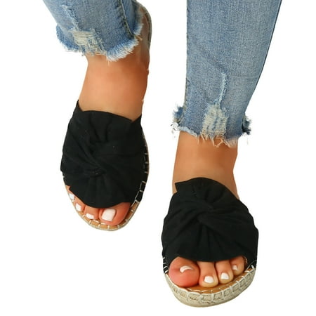 

NECHOLOGY Womens Summer Sandals Size 6 1/2-7 Slippers For Women Ladies Peep Toe Linen Sole Women Shoes Size 6 Sandals Black 39（US8）