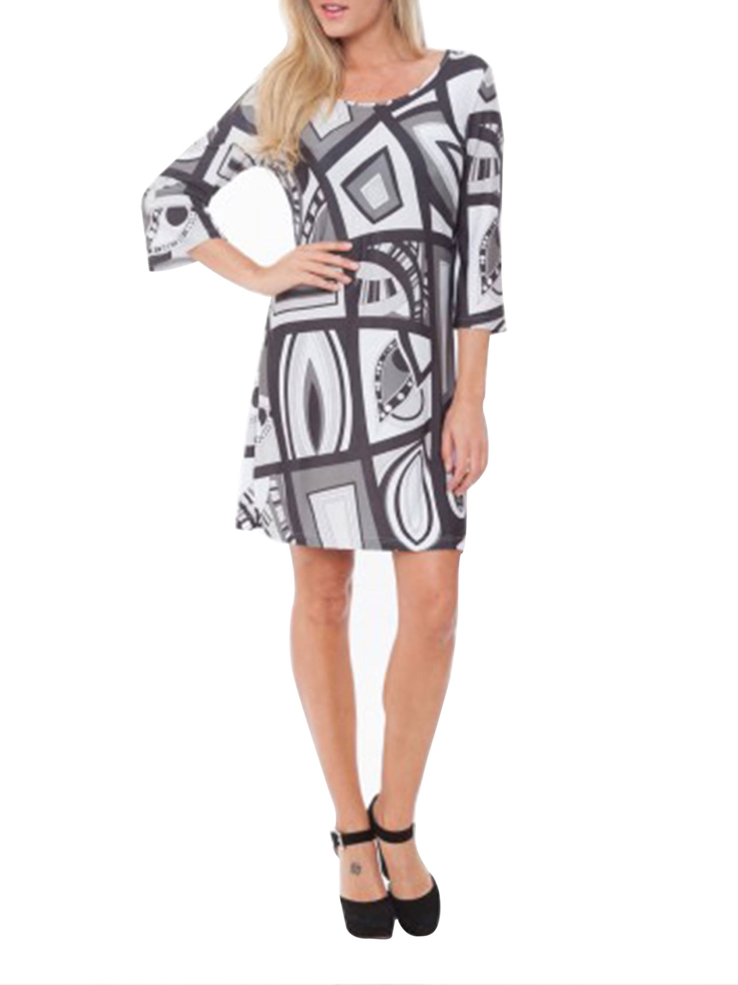 Boho Geometric Print 3/4 Sleeve Dress