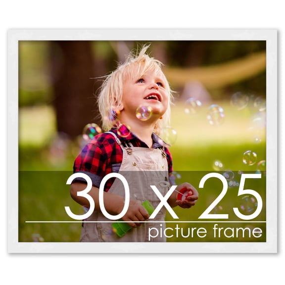 30x25 White Wood Picture Frame - UV Acrylic, Foam Board Backing, Hanging Hardware