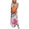 thumbnail image 2 of SMihono Robe Maxi Bohème d'Été pour Femmes Grande Taille Robe Longue Imprimée Sans Manches à Encolure Croisée devant Robe de Plage Évasée, 2 of 5