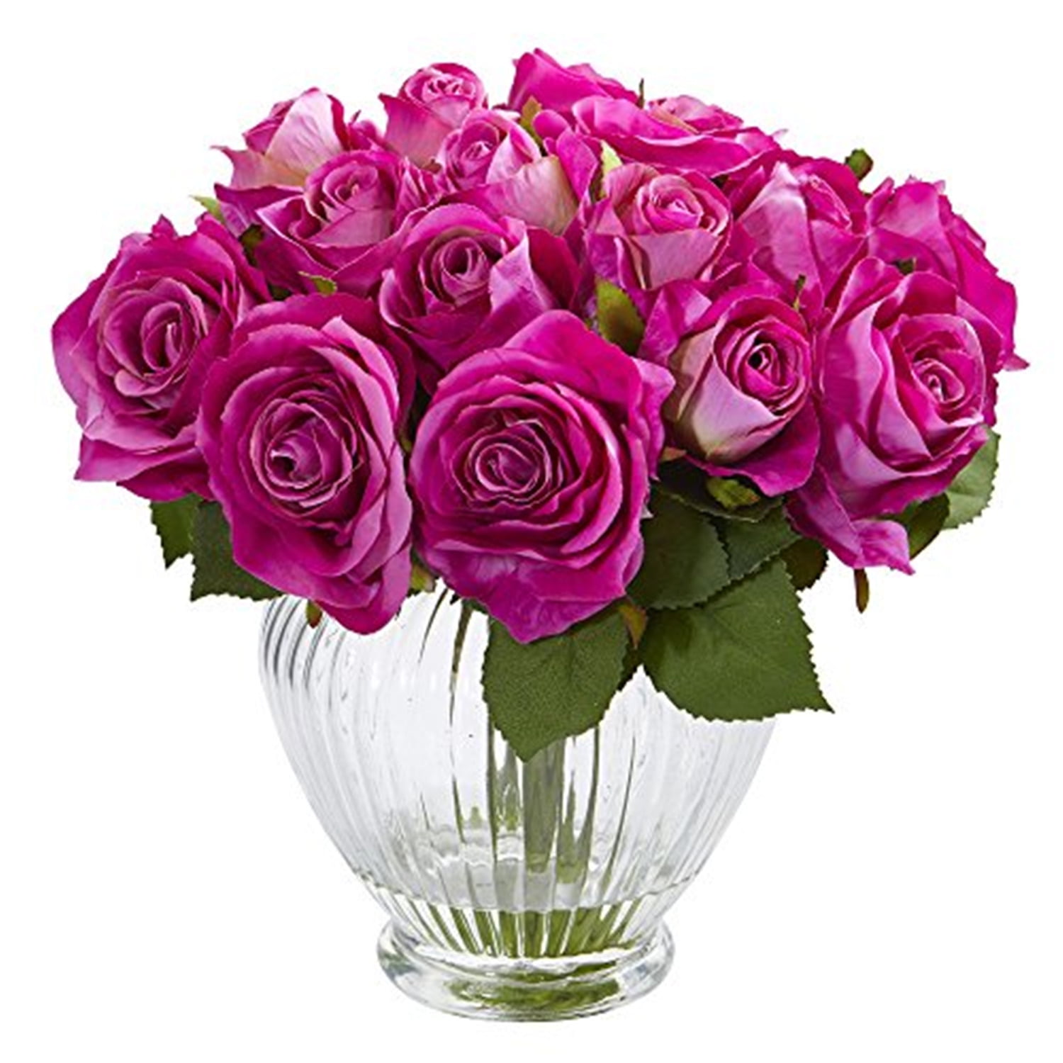 Nearly Natural 9" Rose Artificial Floral Arrangement in Elegant Glass