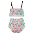 thumbnail image 5 of Women Ruffle 2 Piece Swimsuit Floral Print Bikini Suit High Waist Slimming String Strap Swimwear, Pink, L, 5 of 5