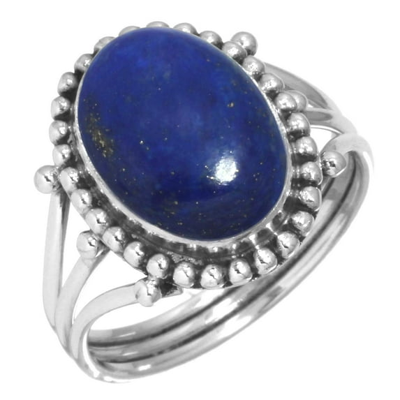 925 Sterling Silver Ring For Women Blue Genuine Lapis Lazuli Gemstone Silver Ring Size 10.5 September Birthstone Fashion Silver Ring Size 10.5 Engagement Gift For Women Gemstone 925 Silver Jewelry